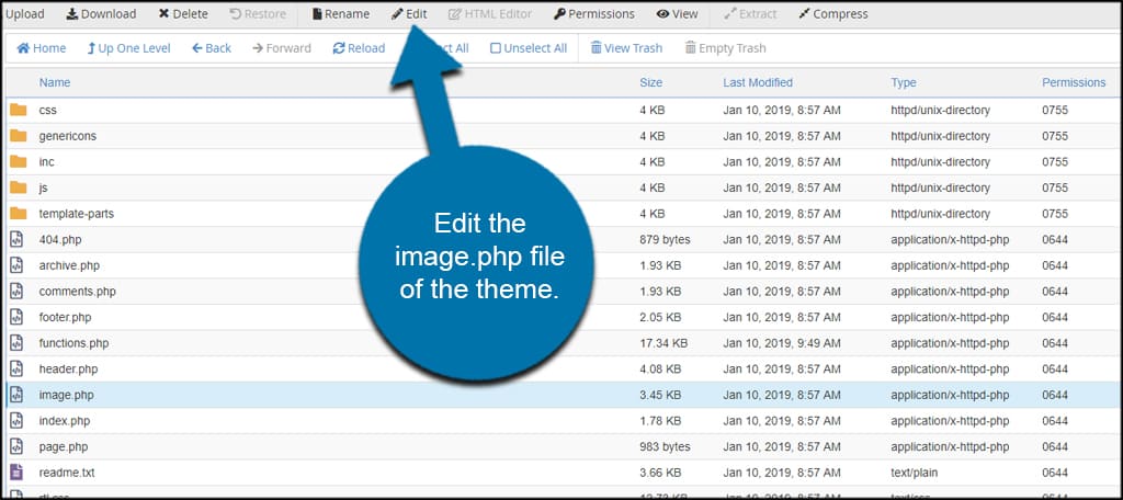 Modifier le fichier PHP de l'image