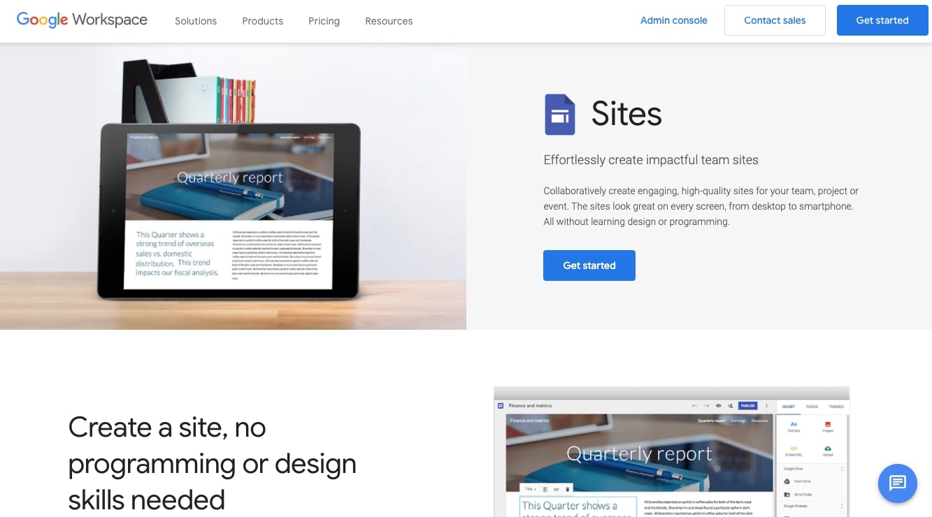 Constructeur de landing page Google Sites