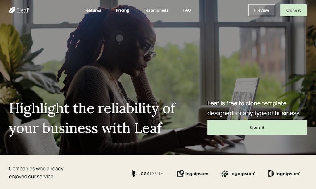 Modèle de page de destination Webflow Leaf