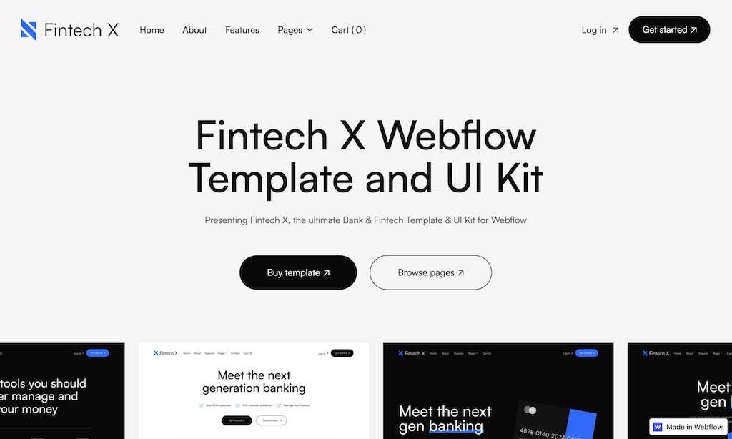 Modèle de site web d'entreprise Fintech X Webflow