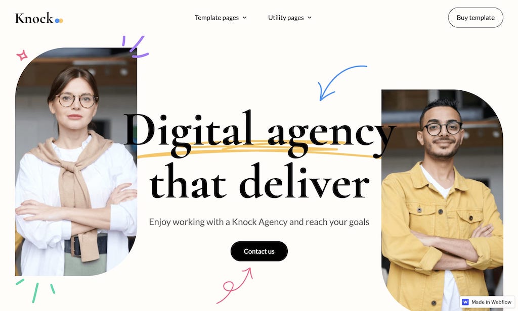 Modèle de site web d'agence Knock Webflow